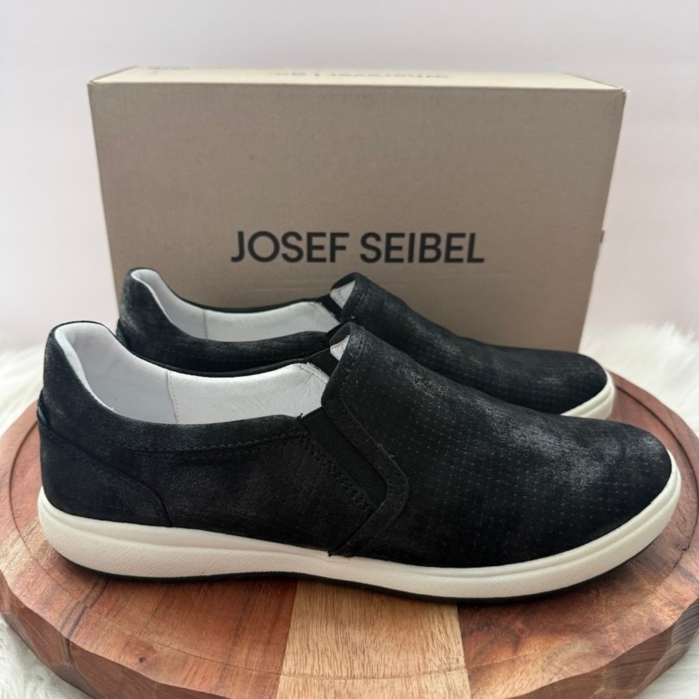 Josef Seibel Caren 73 Sneaker Womens 41 Black Leather Slip On Shimmer